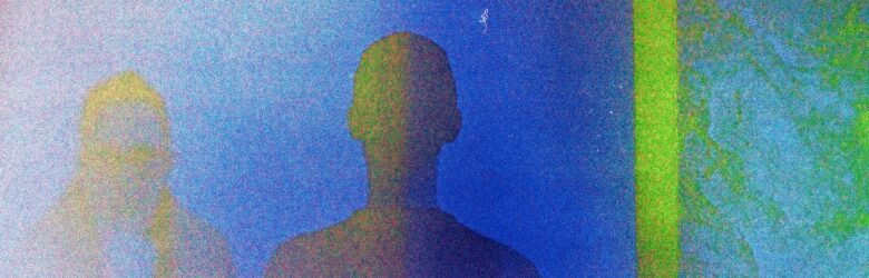 Bunter Filmstreifen mit Silhouetten zweier Menschen
